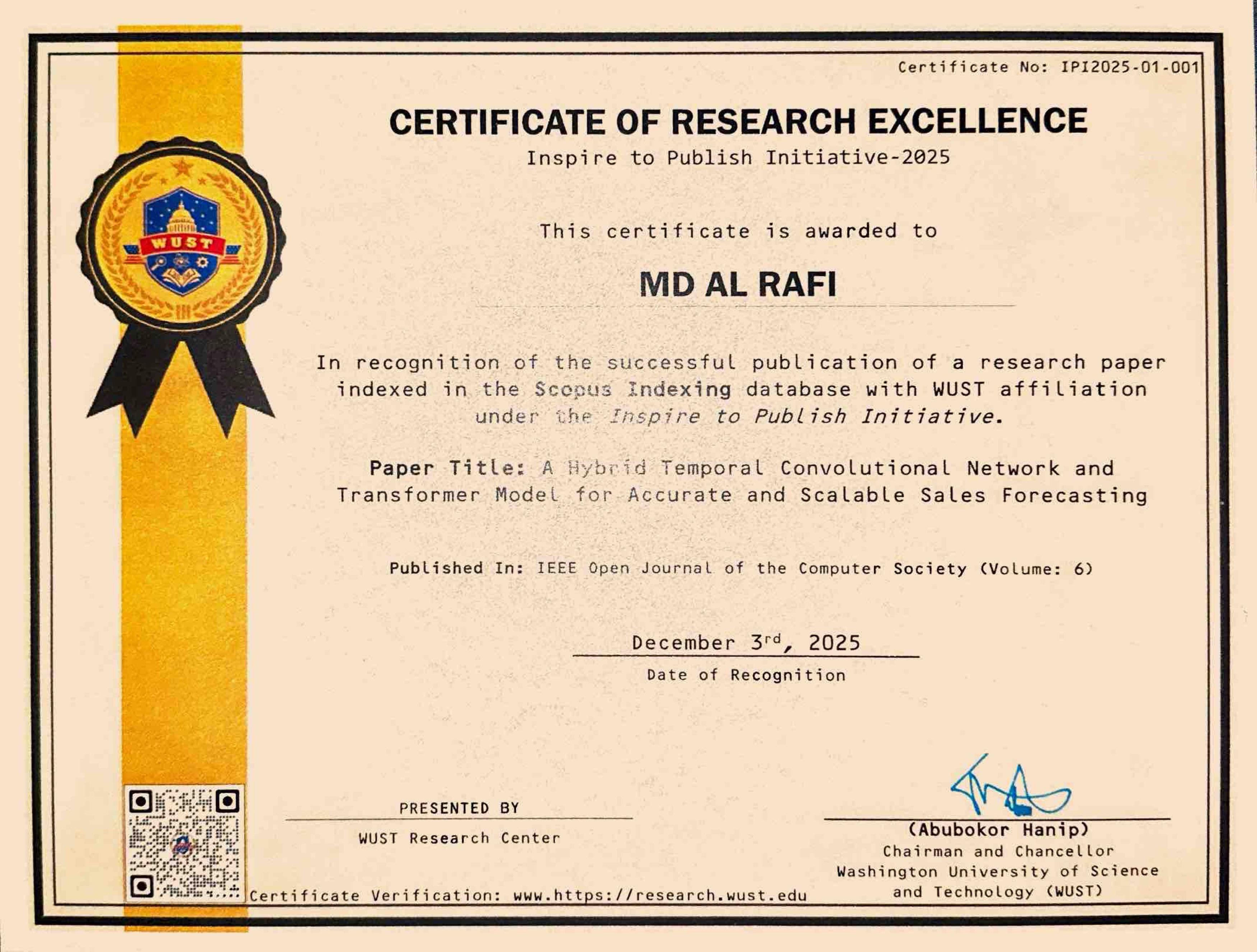 Certificate of Research Excellence